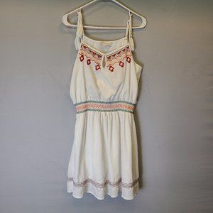 Olive & Oak Boho Embroidered Mini Dress Smocked Waist Like New Womens Small
